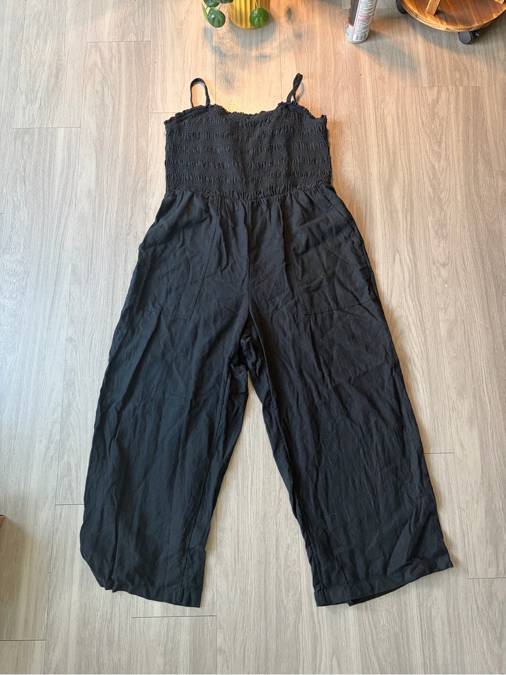 Universal Thread Black Smocked Bodice Wide-Leg Jumpsuit